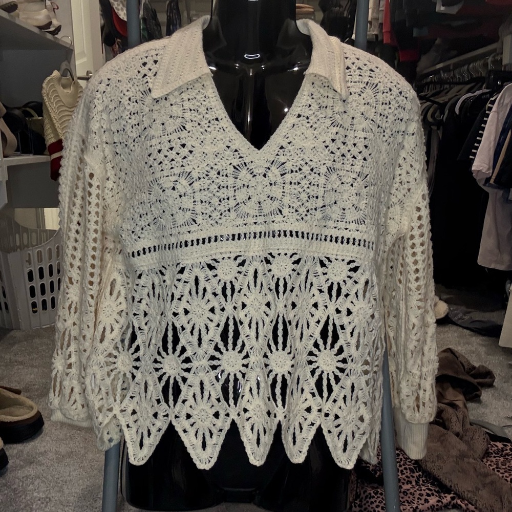 Solitaire Cream Crochet Tunic Top